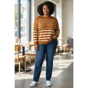 Liz Claiborne XXL Orange White Striped Sweater Lightweight Knit Top